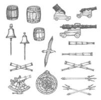 Medieval sailing equipment, instruments and weapon vector