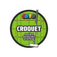 Croquet sport icon with balls and mallet on court vector