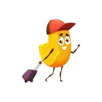 Cartoon funny cheese character with suitcase. vector