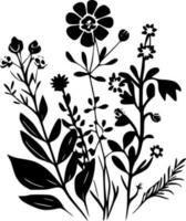 Vintage Flowers - Black and White Isolated Icon - Vector illustration