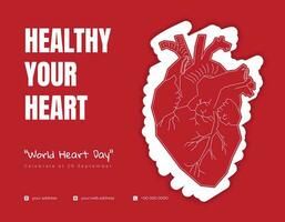 Flat of human heart illustration design for world heart day template in red background design vector