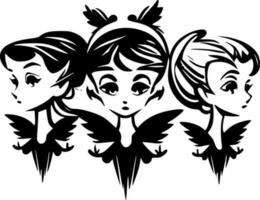 Fairies - Black and White Isolated Icon - Vector illustration