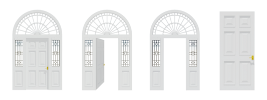 puerta aislado en blanco antecedentes png 3d representación . ligero gris puerta