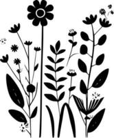 Spring Flowers, Black and White Vector illustration