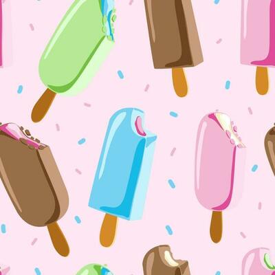 Cute kids pattern with ice creams, seamless background, and baby print. Vector texture for kids bedding, fabric, wallpaper, wrapping paper, textile, t-shirt.