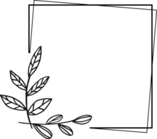 sencillo cuadrado floral marco frontera con un esquina de mano dibujado plantas para un Boda o compromiso o saludo tarjeta png
