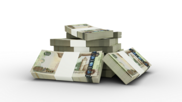 3d rendering of Stack of 5000 Pakistani rupee notes. bundles of Pakistani currency notes isolated on transparent background png