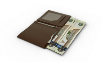 3D rendering of United Arab Emirates dirham notes in wallet. Emirati Dirham png