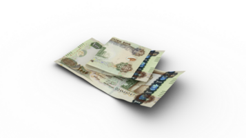 3D rendering of Double 1000 United Arab Emirates dirham notes isolated on transparent background. Emirati Dirham png