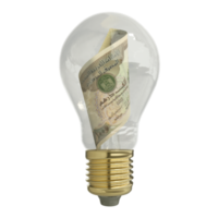 3d rendering of United Arab Emirates dirham note inside transparent light bulb isolated on transparent background, creative thinking. Making money by solving problem. idea concept png