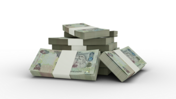 3d rendering of Stack of 5000 Pakistani rupee notes. bundles of Pakistani currency notes isolated on transparent background png