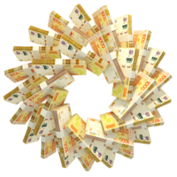 3d rendering of stacks of Argentine peso arranged in a circular pattern. png