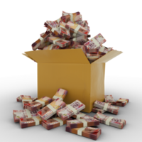 3d rendering of cardboard box full of Ghanaian cedi notes isolated on a  transparent background png