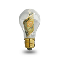 3d rendering of Myanmar Kyat note inside transparent light bulb isolated on transparent background, creative thinking. Making money by solving problem. idea concept png