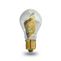 3d rendering of Myanmar Kyat note inside transparent light bulb isolated on transparent background, creative thinking. Making money by solving problem. idea concept png