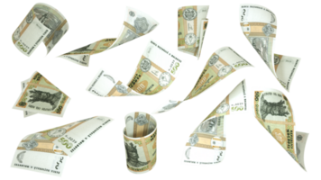 3D rendering of Moldovan leu notes flying in different angles and orientations isolated on transparent background png