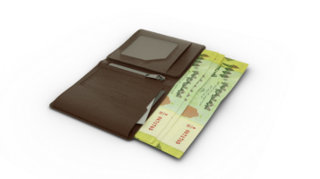 3D rendering of Yemeni Rial notes in wallet png