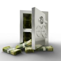 Bundles of Yemeni Rial in Steel safe box. 3D rendering of stacks of money inside metallic vault isolated on transparent background, Financial protection concept, financial safety png