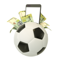 3d interpretazione di yemenita rial Appunti e Telefono dietro a calcio sfera. gli sport scommesse, calcio scommesse concetto isolato su trasparente sfondo. modello png