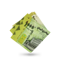 3d representación de doblada yemenita rial notas aislado en transparente antecedentes. png