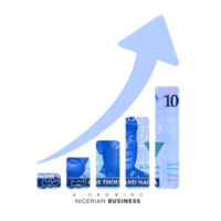 Growing business icon. clip masking of Nigerian naira note to in the shape of a business growth graph. Illustration png