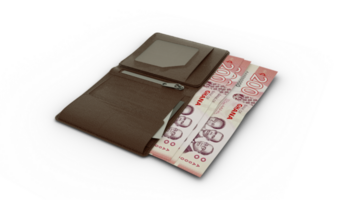 3D rendering of Ghanaian cedi notes in wallet png