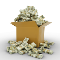 3d rendering of cardboard box full of Moldovan leu notes isolated on a transparent background png