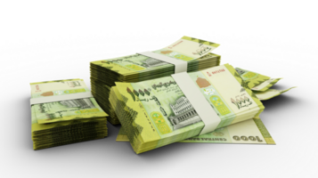 3D Stack of Yemeni Rial notes isolated on transparent background png