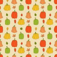 Cute pumpkin seamless pattern. Vector illustration in hand drawn style