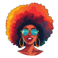 Beautiful girl with afro hairstyle and sunglasses png