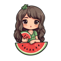 Cute little girl eating watermelon png