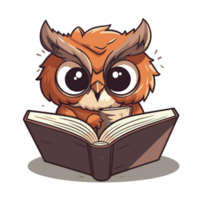 Cute owl reading a book png