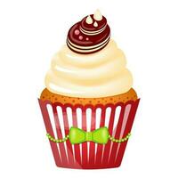 Cupcake. Vintage retro cupcake with cream and cookies. Vector illustration.