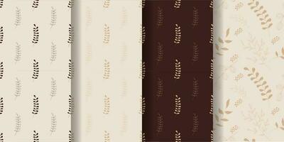 Aesthetic patterns. Boho patterns. Set of seamless pattern with leaves and  dots in boho and aesthetic style. Vector Illustration.