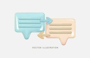 3d habla burbujas con flechas de intercambio, compartiendo idea, intercambiar de opinión, negocio comunicación, equipo lluvia de ideas concepto, vector ilustración.