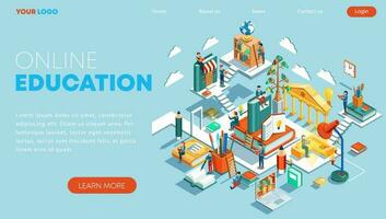 Modern flat design isometric concept of Online Education. Landing page template. Training courses, specialization, tutorials, lectures. Can use for web banner, infographics, and website. vector