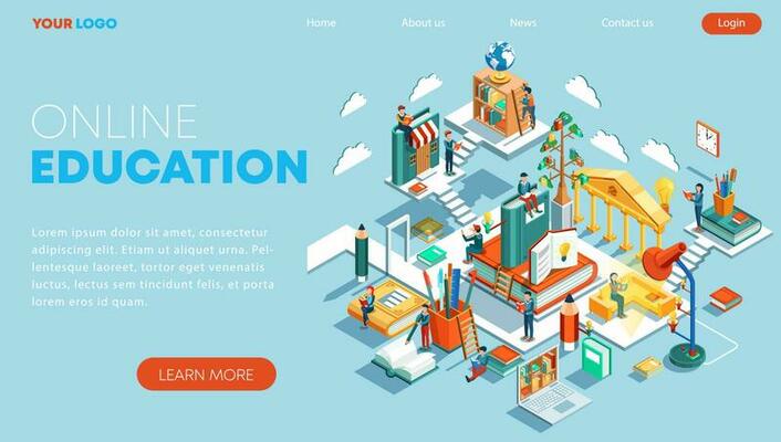 Modern flat design isometric concept of Online Education. Landing page template. Training courses, specialization, tutorials, lectures. Can use for web banner, infographics, and website.