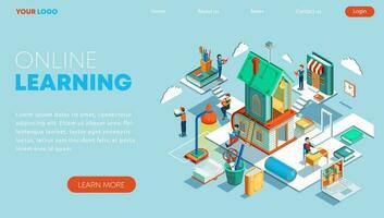 Modern flat design isometric concept of Online Education. Landing page template. Training courses, specialization, tutorials, lectures. Can use for web banner, infographics, and website. vector