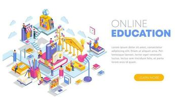 Modern flat design isometric concept of Online Education. Landing page template. Training courses, specialization, tutorials, lectures. Can use for web banner, infographics, and website. vector