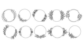 Botanical circle frames doodle set vector