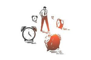 Time management, planning and effectiveness concept sketch. Hand drawn isolated vector