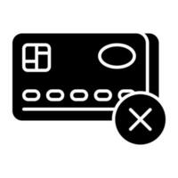 Conceptual solid design icon no card payment vector