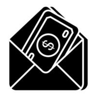 Money envelope icon in solid design vector