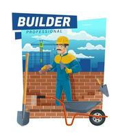 House building, builder worker at brickwork vector