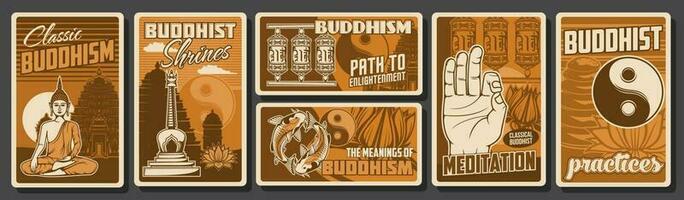 Buddhism religion practices vector posters