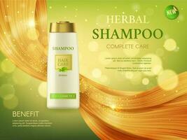 Herbal shampoo, woman health and beauty, hair care vector