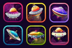 Cartoon UFO space game app icon, ui or gui assets vector