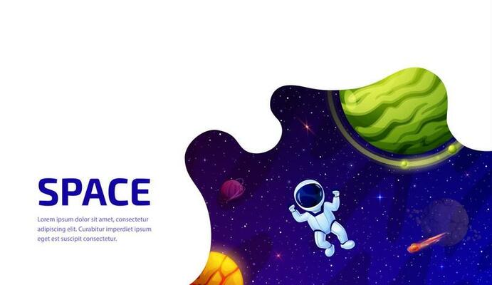 Space landing page. Astronaut, galaxy and planets
