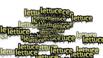 animated video scattered with the words LETTUCE on a white background