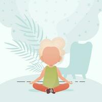 Little girl doing yoga in the lotus position. Yoga kids. Vector. vector